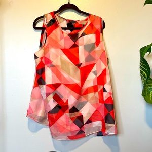 🔥SALE  Vince Camuto Women Pink Sleeveless Blouse 2X Plus Geo Print